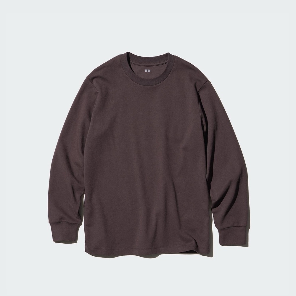 Uniqlo Men's Dark Brown Soft Brushed Crew Neck T-shirt 469940